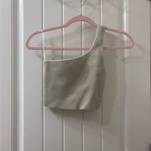 Aritzia Babaton Sculpt Knit One-Shoulder Cropped Beige Small